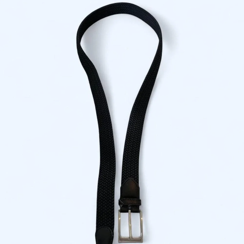 Braided‎ black belt with silver buckle